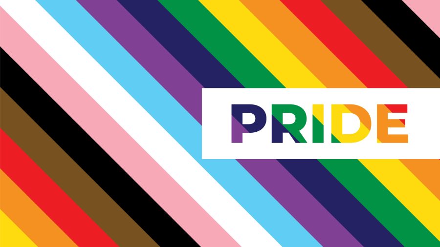 Inclusive Pride Background with Progression Pride Flag Colours. Rainbow Stripes Wallpaper in Gay Pride Colours